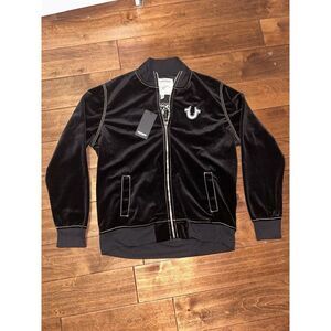Velvet True Religion Black Big T Mock Zip Up Size Medium‎ W/patch Logo